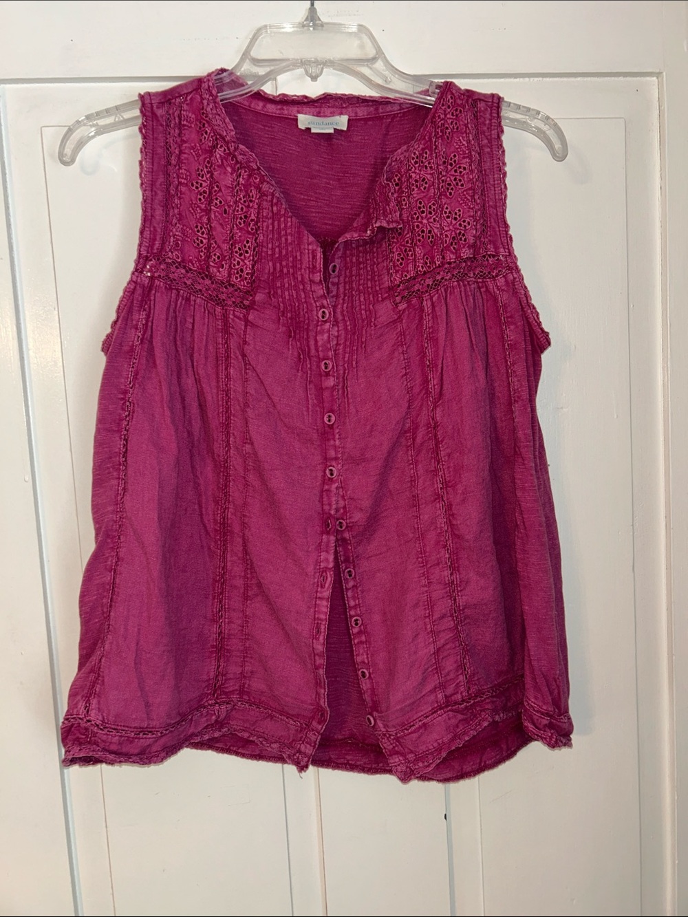 Sundance Sleeveless Button-Front Tank Berry Plum Small Eyelet